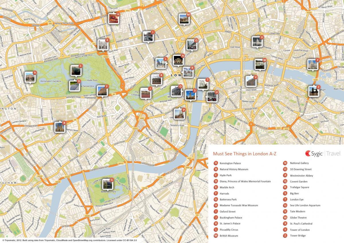 mapa atrakcji turystycznych Londynu