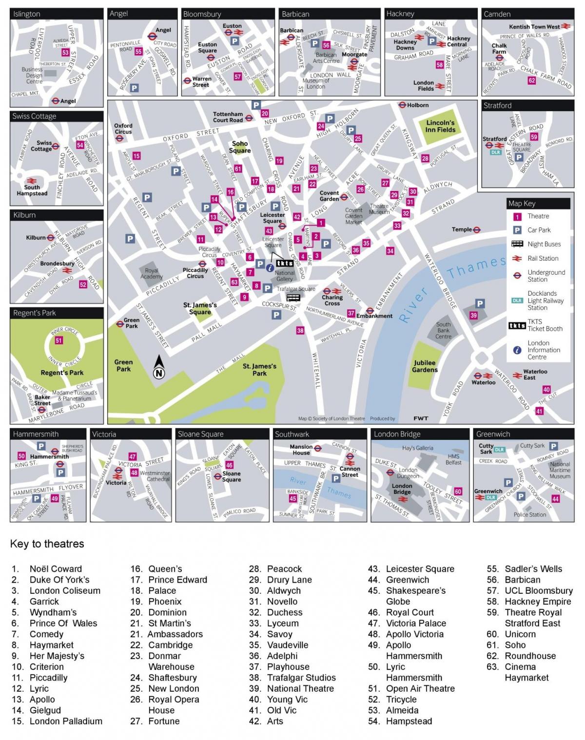 mapa teatrów w Londynie