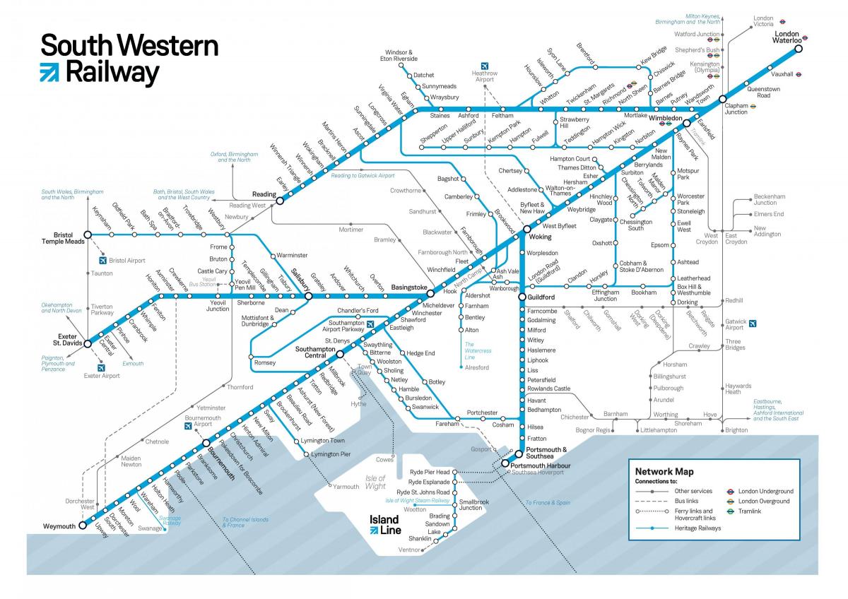 Południowo-Zachodnia pociągi mapie