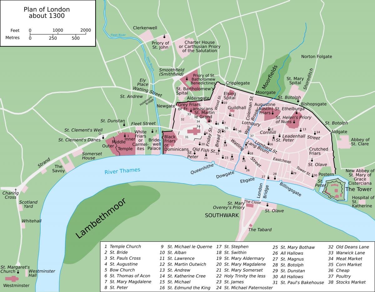 mapę średniowiecznego Londynu