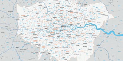 Kod pocztowy, mapa Londynu
